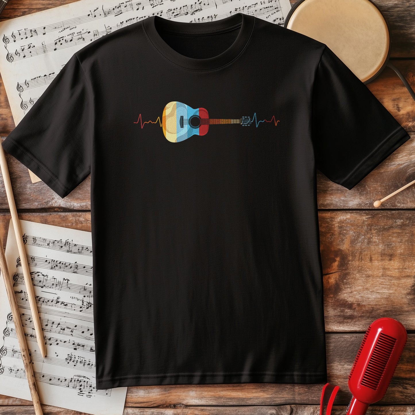 Retro Guitarist Heartbeat T-Shirt