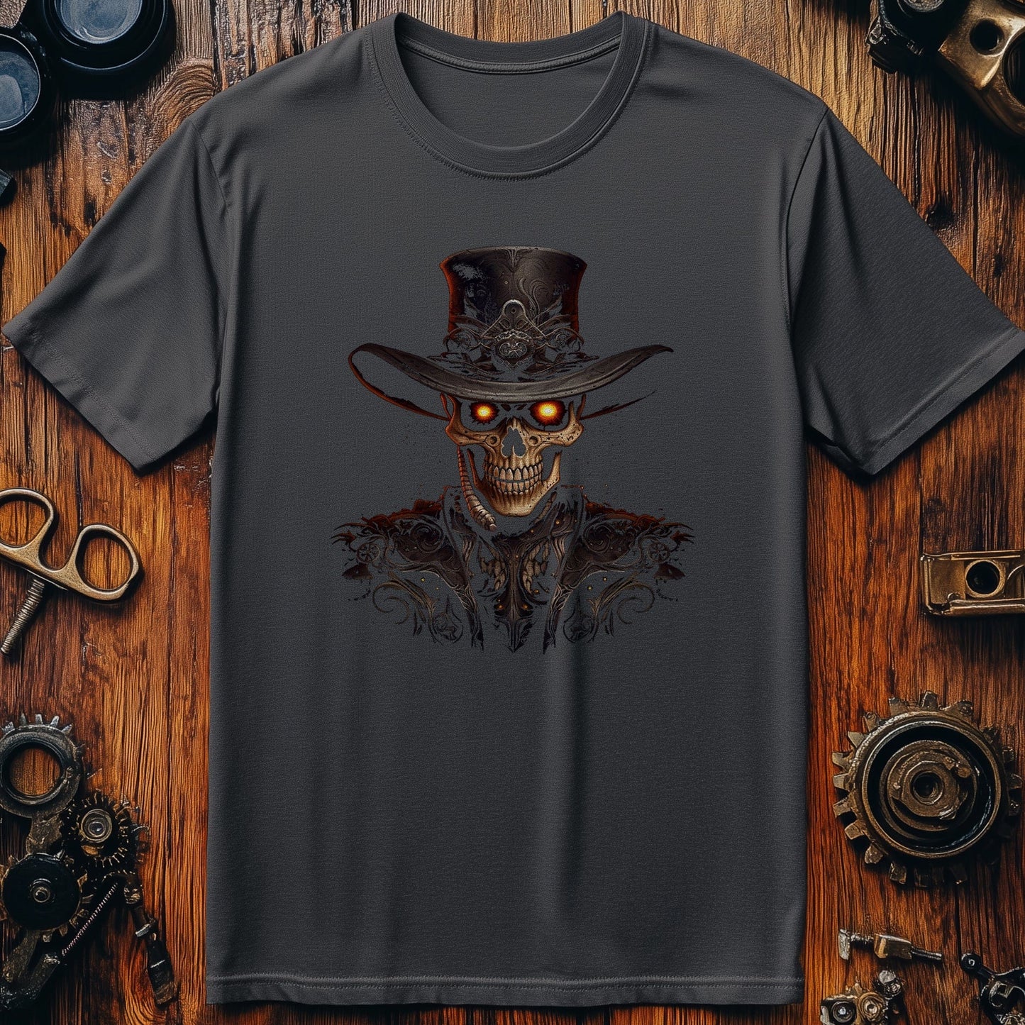 Detailed Skull Cowboy Hat T-Shirt -
