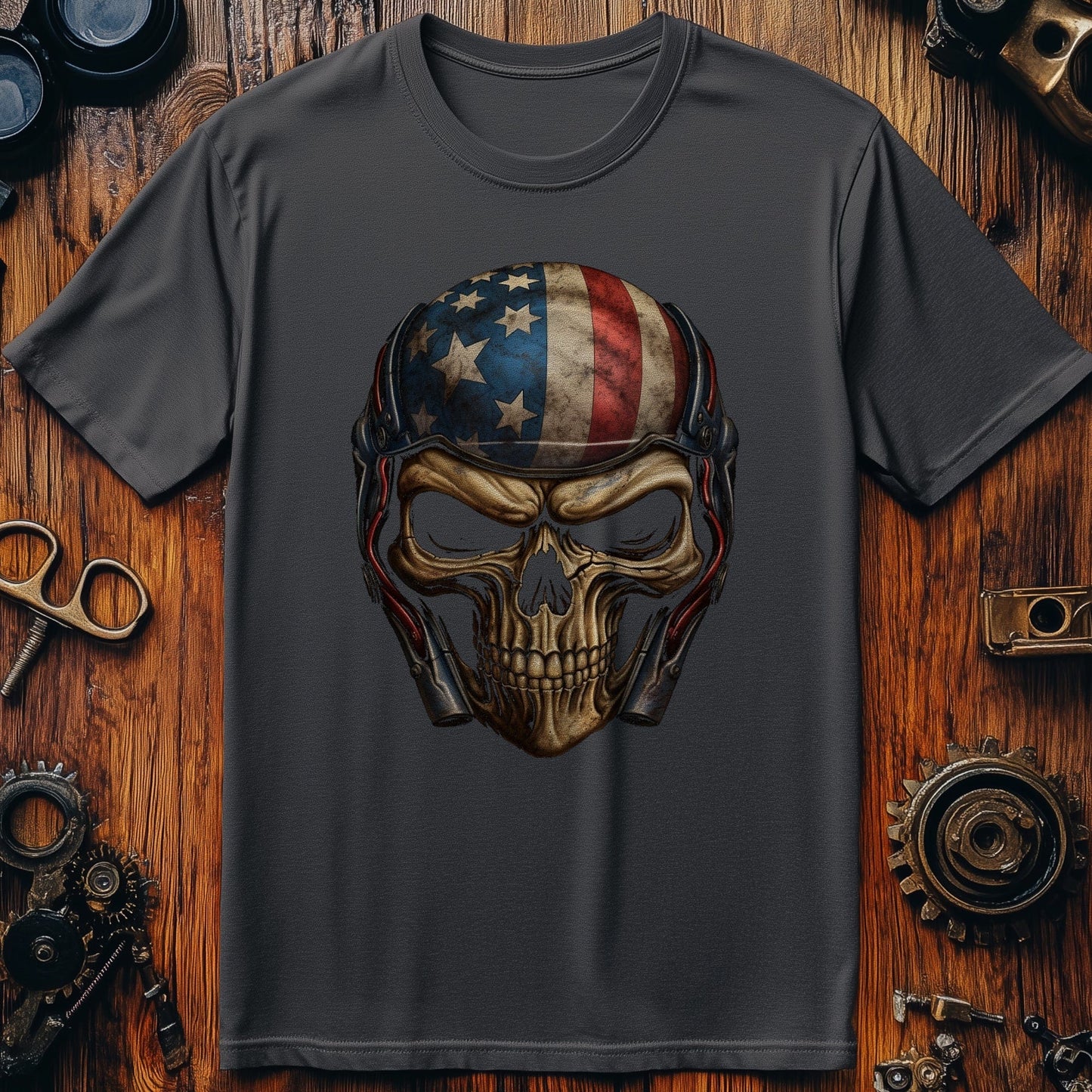Biker Skull USA Flag T-shirt - Ride
