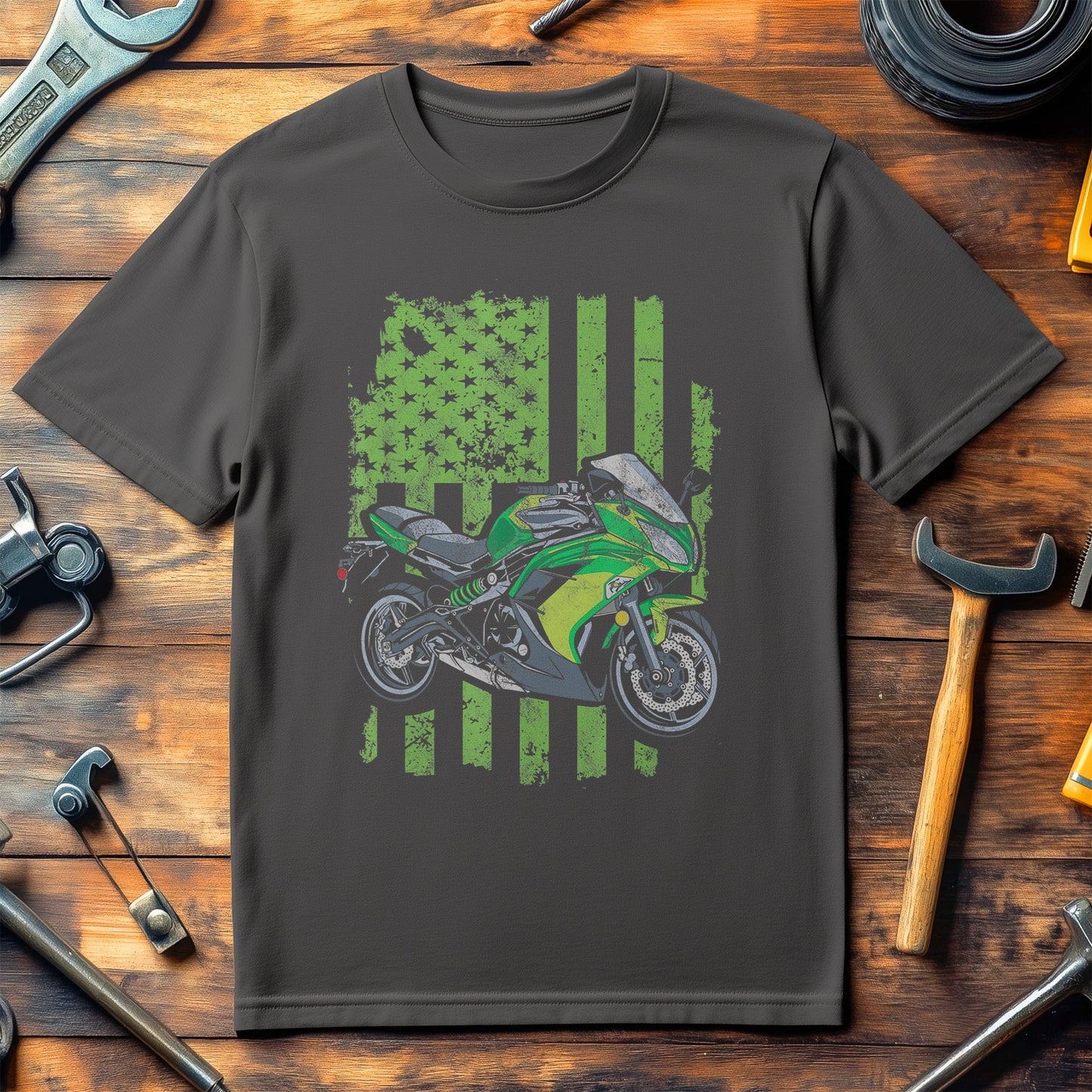 Green Distressed USA Flag T-Shirt