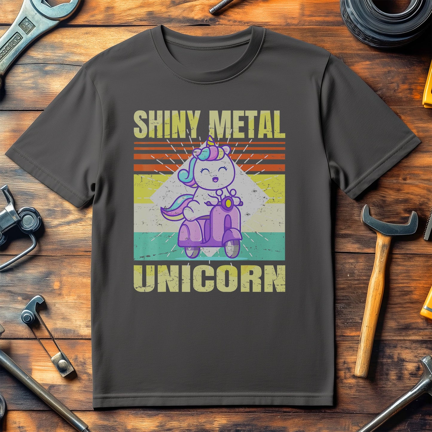 Shiny Metal Unicorn Biker T-Shirt -