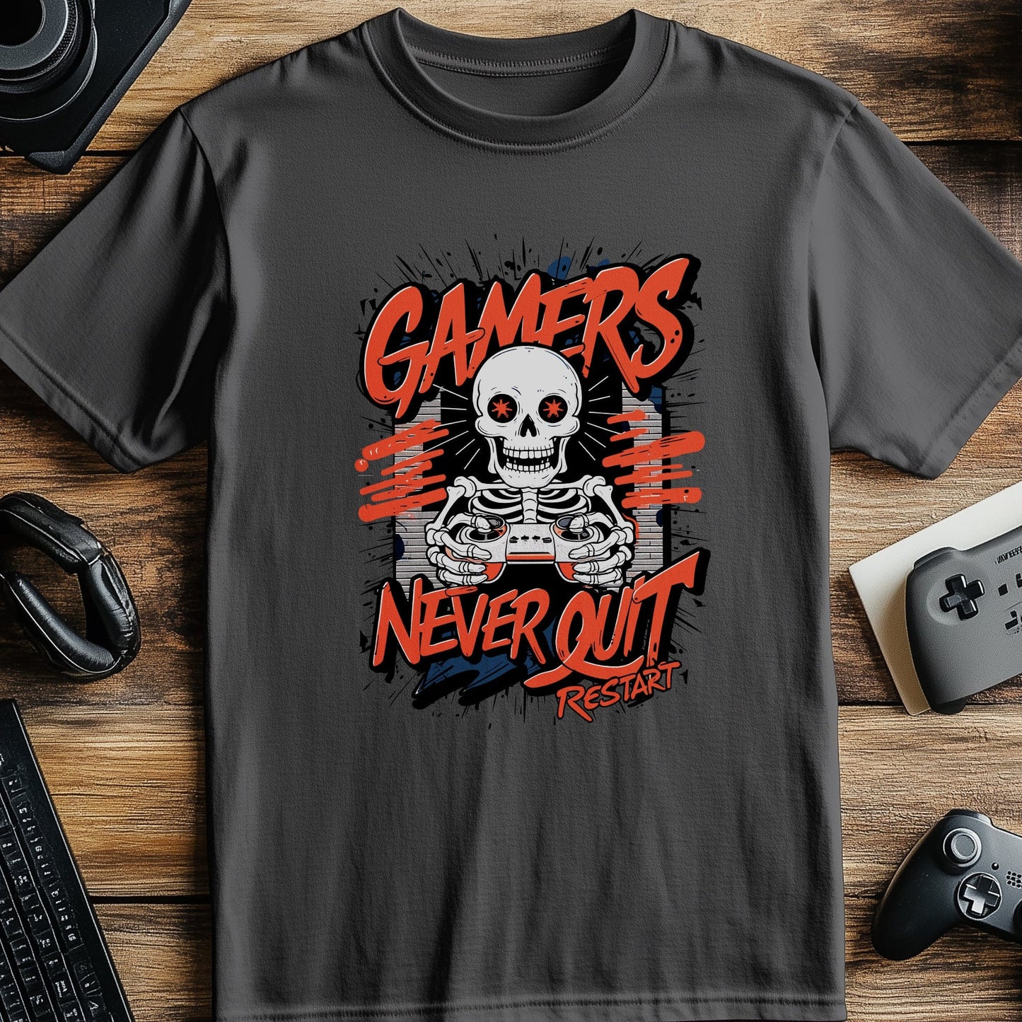 Gamer84 Skeleton Gamers Never Quit T-Shirt
