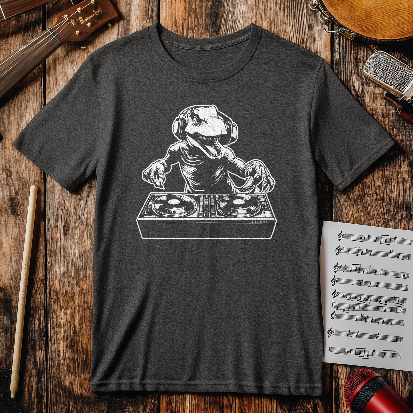 DJ Dino 1 - Turntable Tyrannosaurus T-shirt