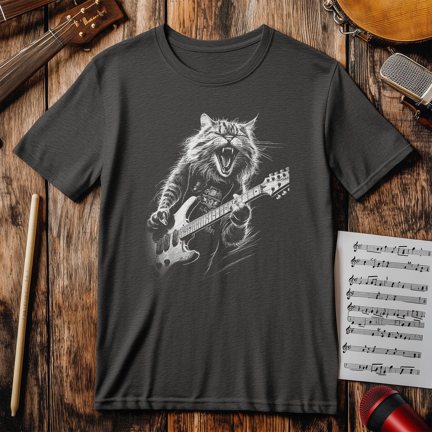 Rock Cat Playing Guitar T-Shirt