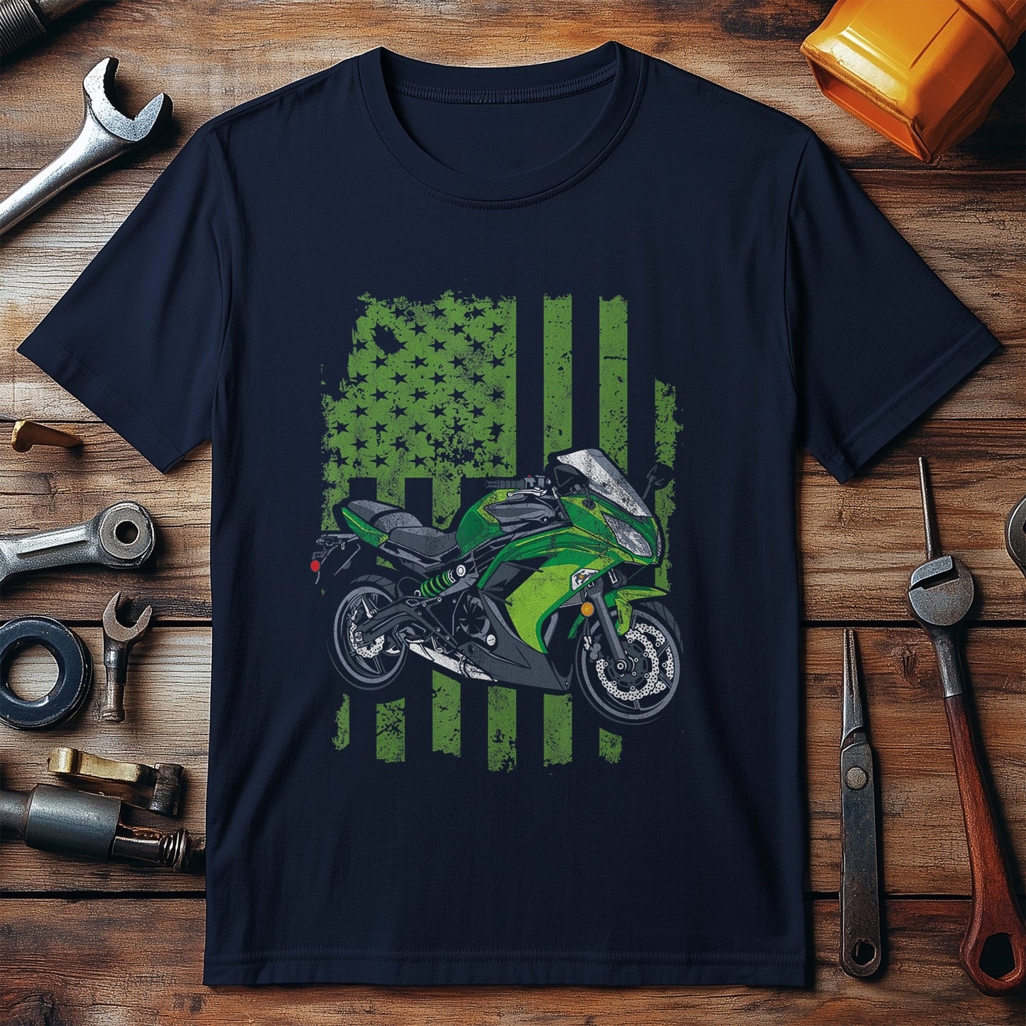 Green Distressed USA Flag T-Shirt