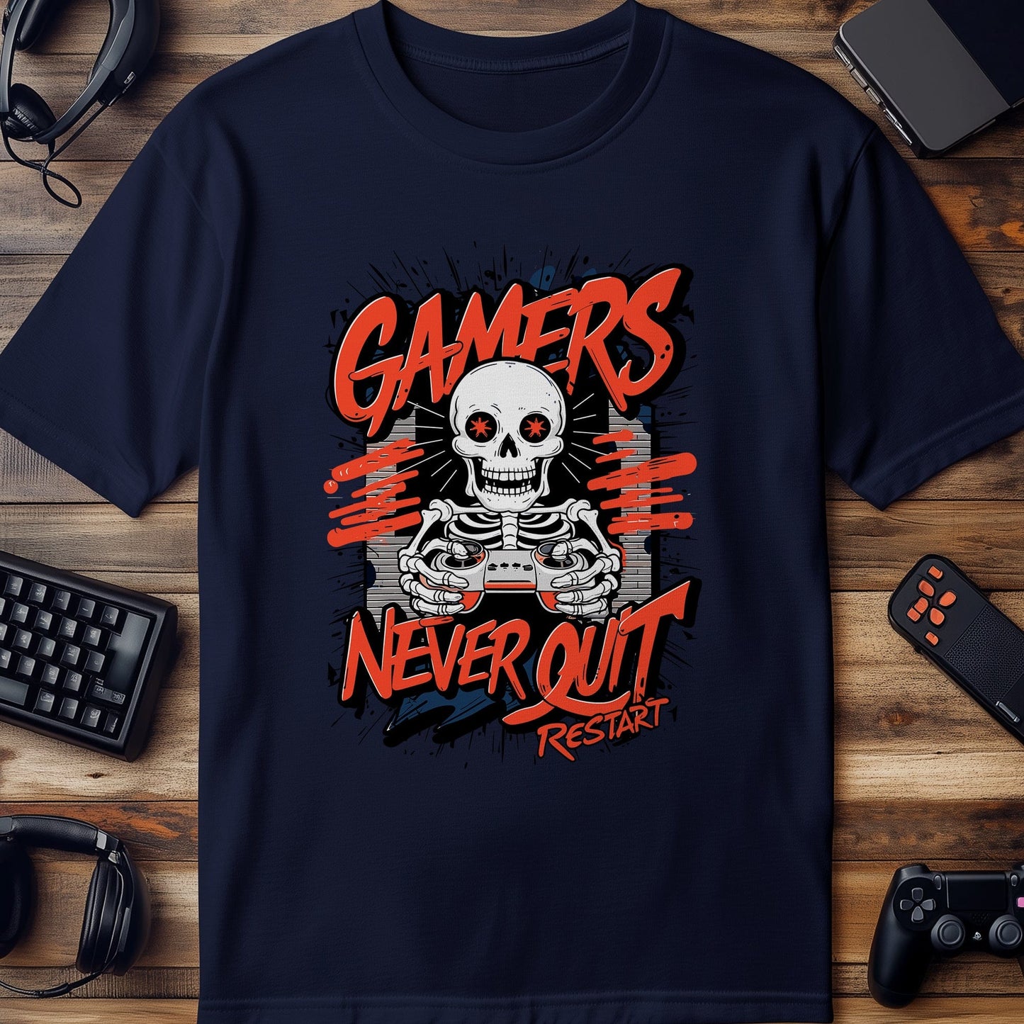 Gamer84 Skeleton Gamers Never Quit T-Shirt