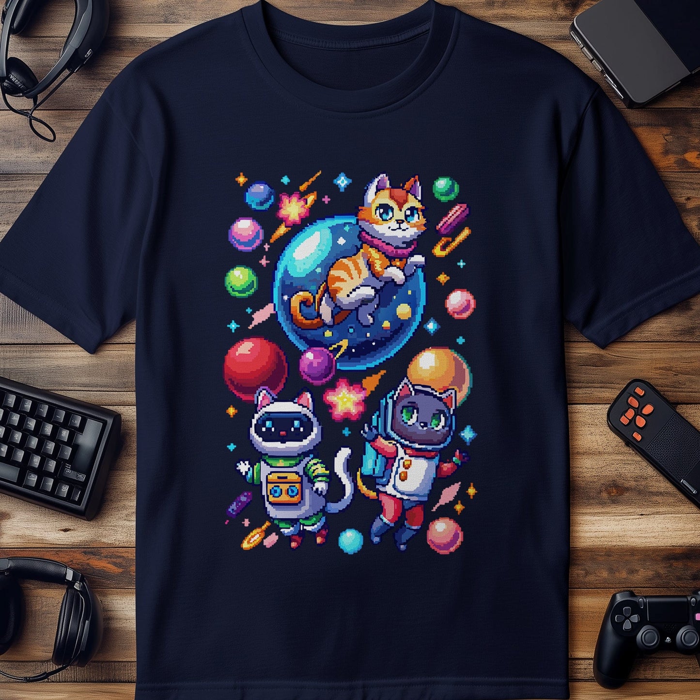 Pixel 40 Cat in Space t-shirt