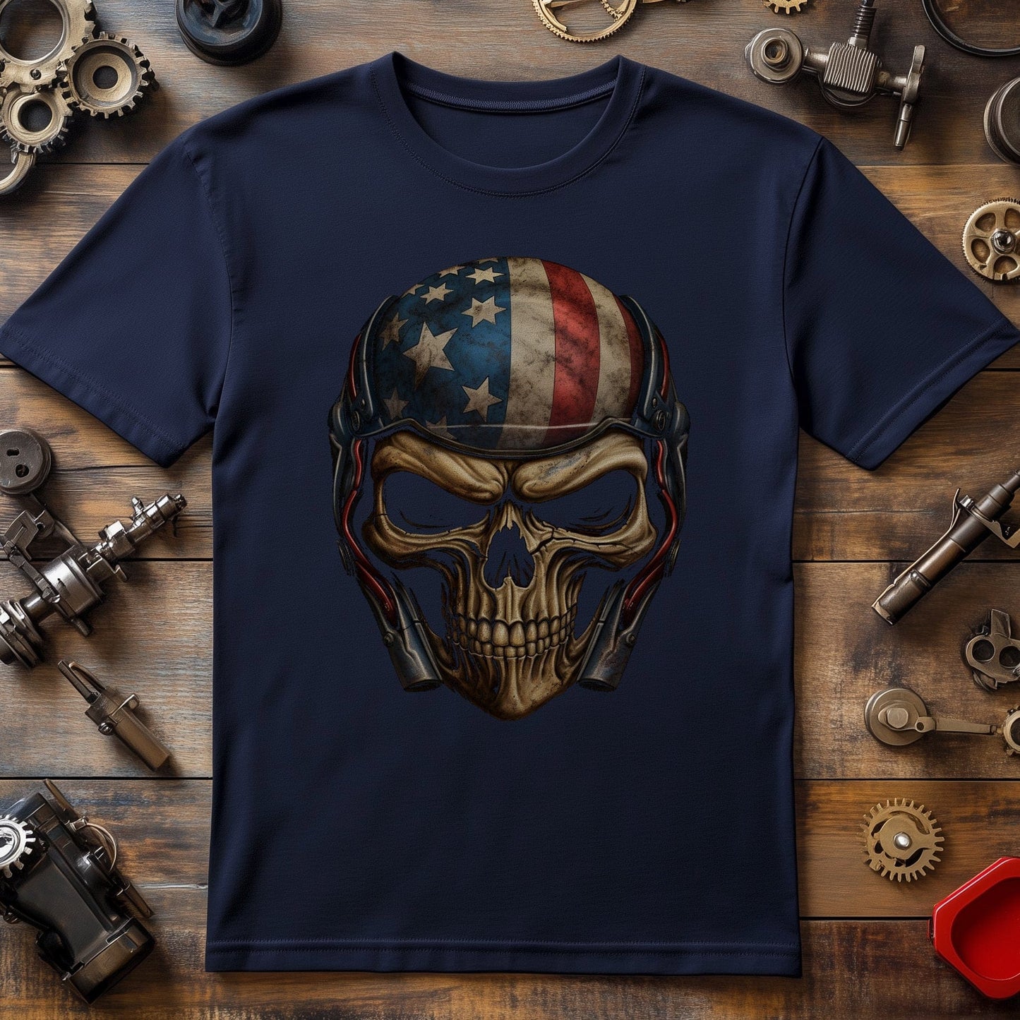 Biker Skull USA Flag T-shirt - Ride