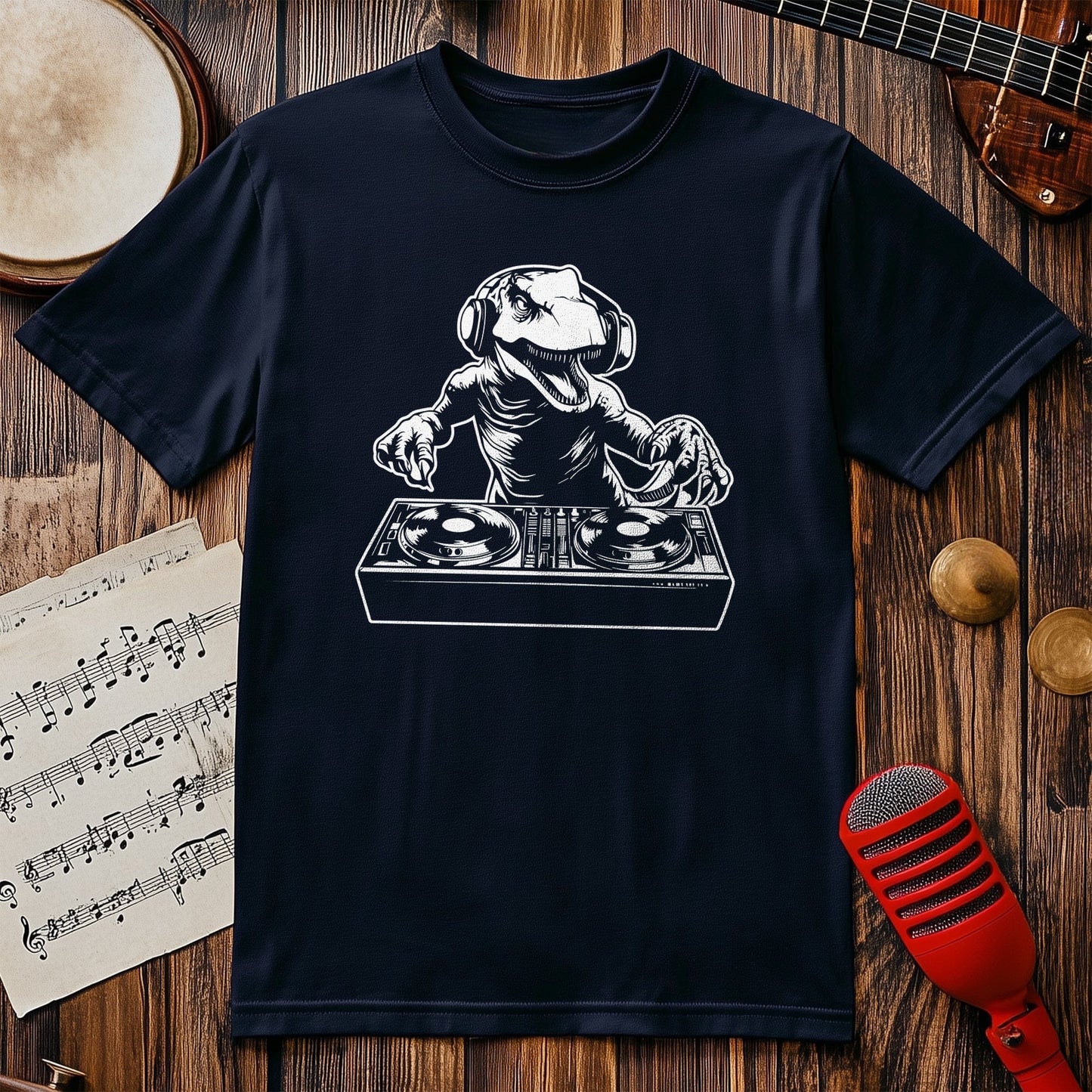 DJ Dino 1 - Turntable Tyrannosaurus T-shirt