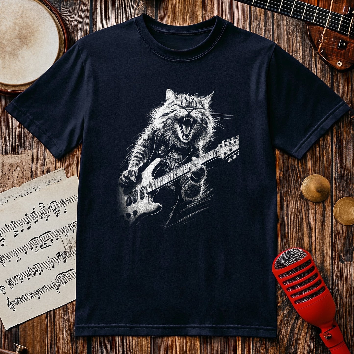 Rock Cat Playing Guitar T-Shirt