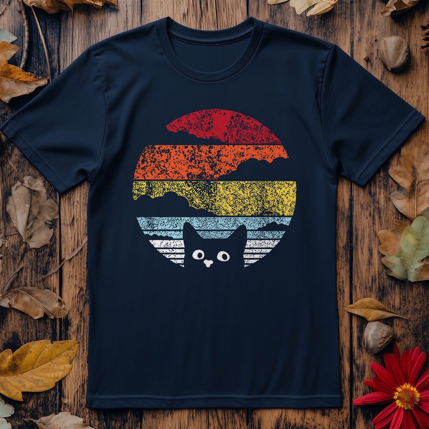 Black Cat Sunset Retro T-Shirt
