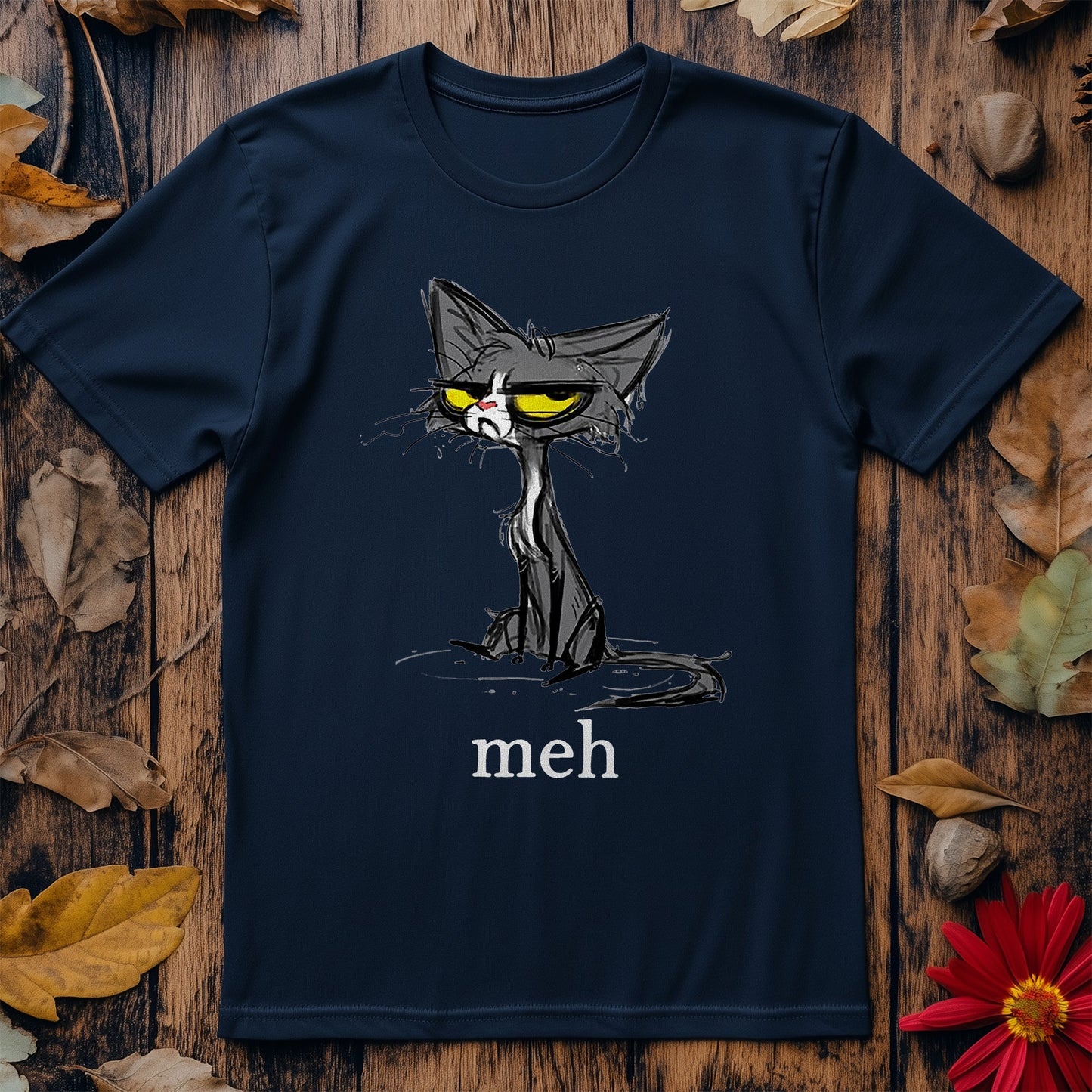 Scetched Cat Meh T-shirt -