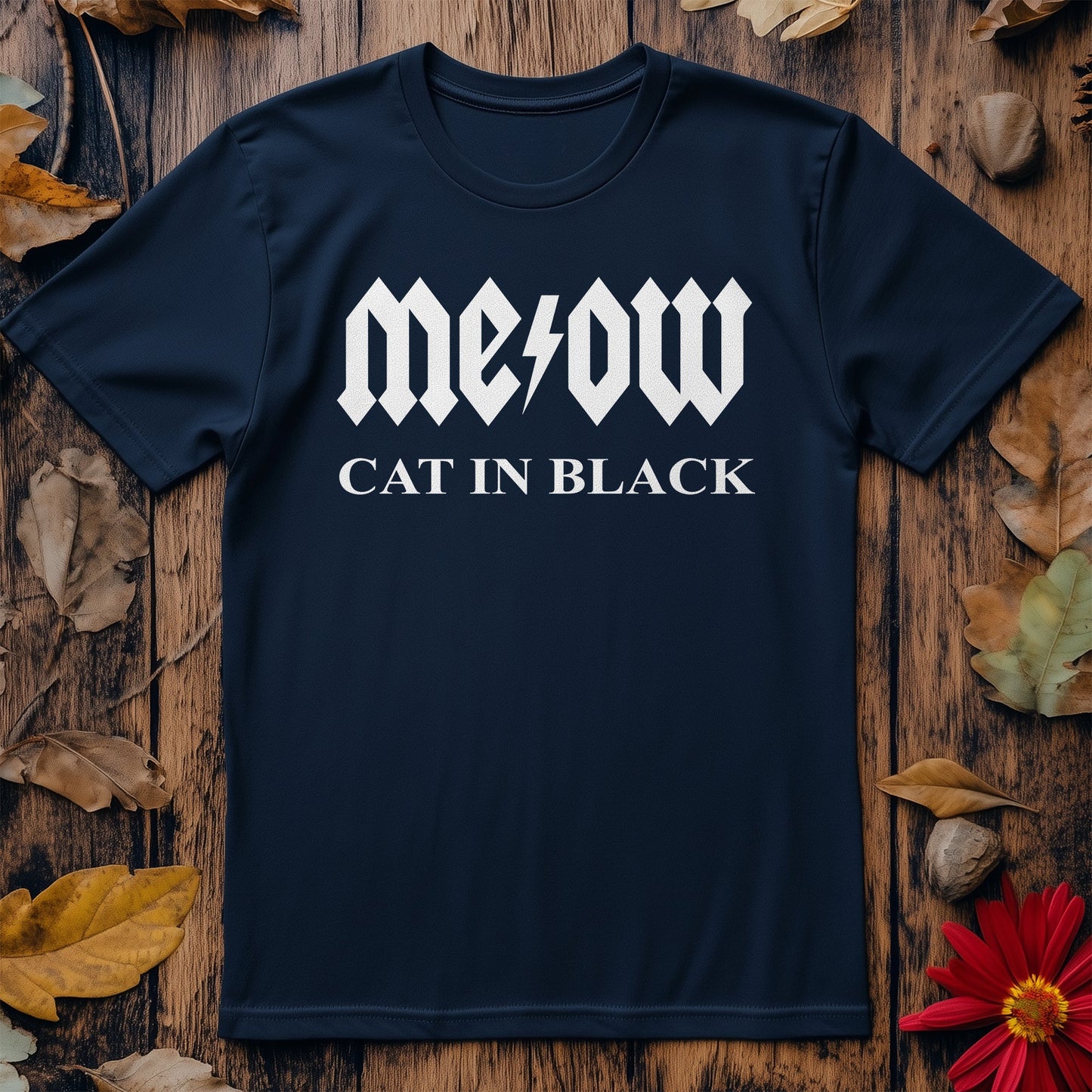 Meow Cat in Black T-Shirt -