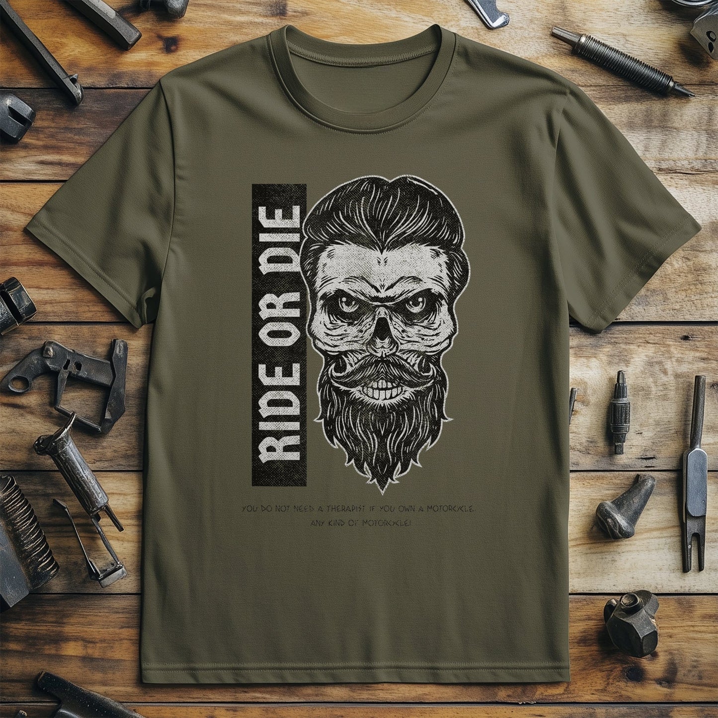 Cool Bearded Skull Bikers T-Shirt -