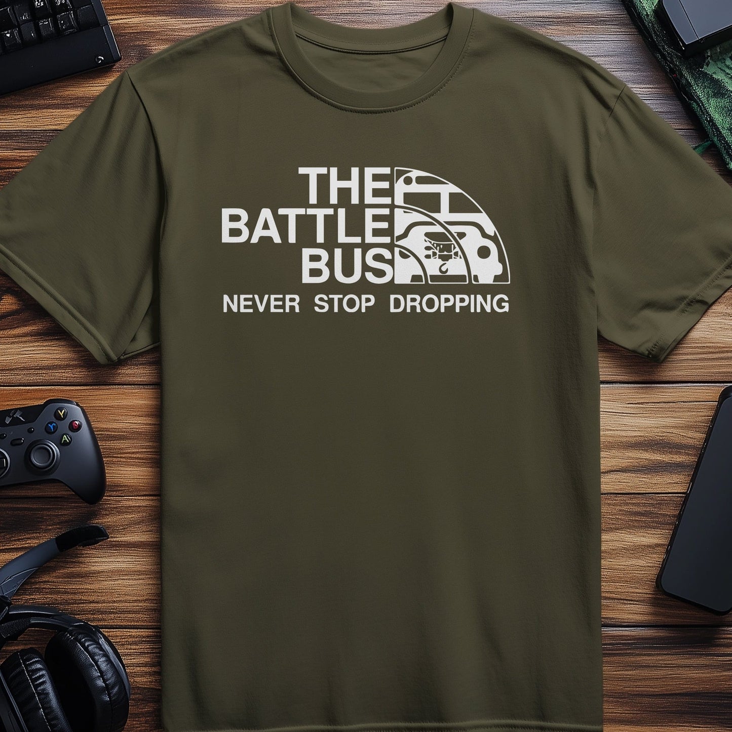 Battle Bus Never Stops t-shirt