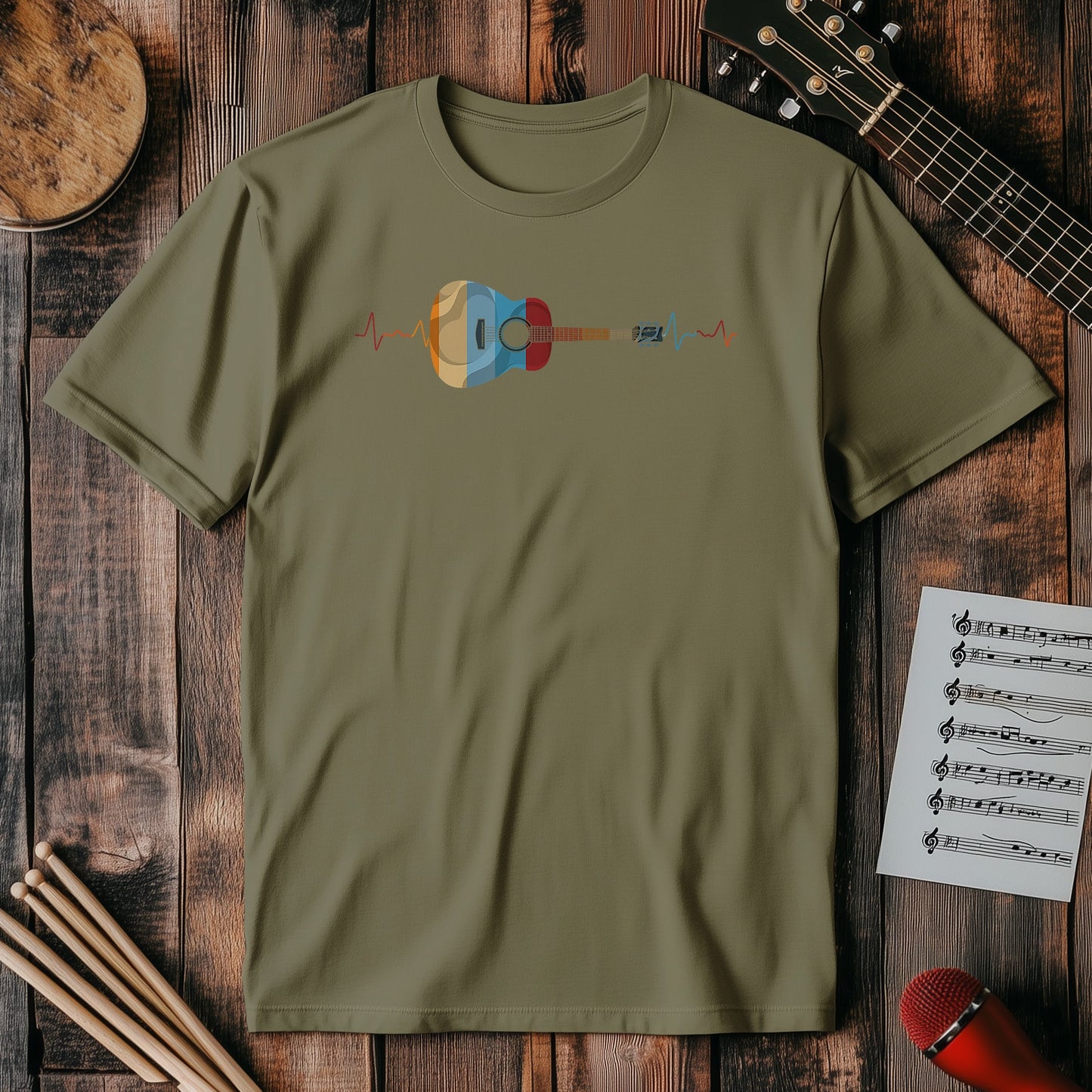Retro Guitarist Heartbeat T-Shirt