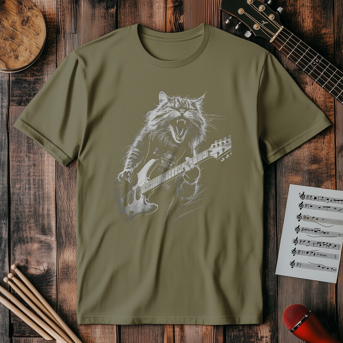 Rock Cat Playing Guitar T-Shirt