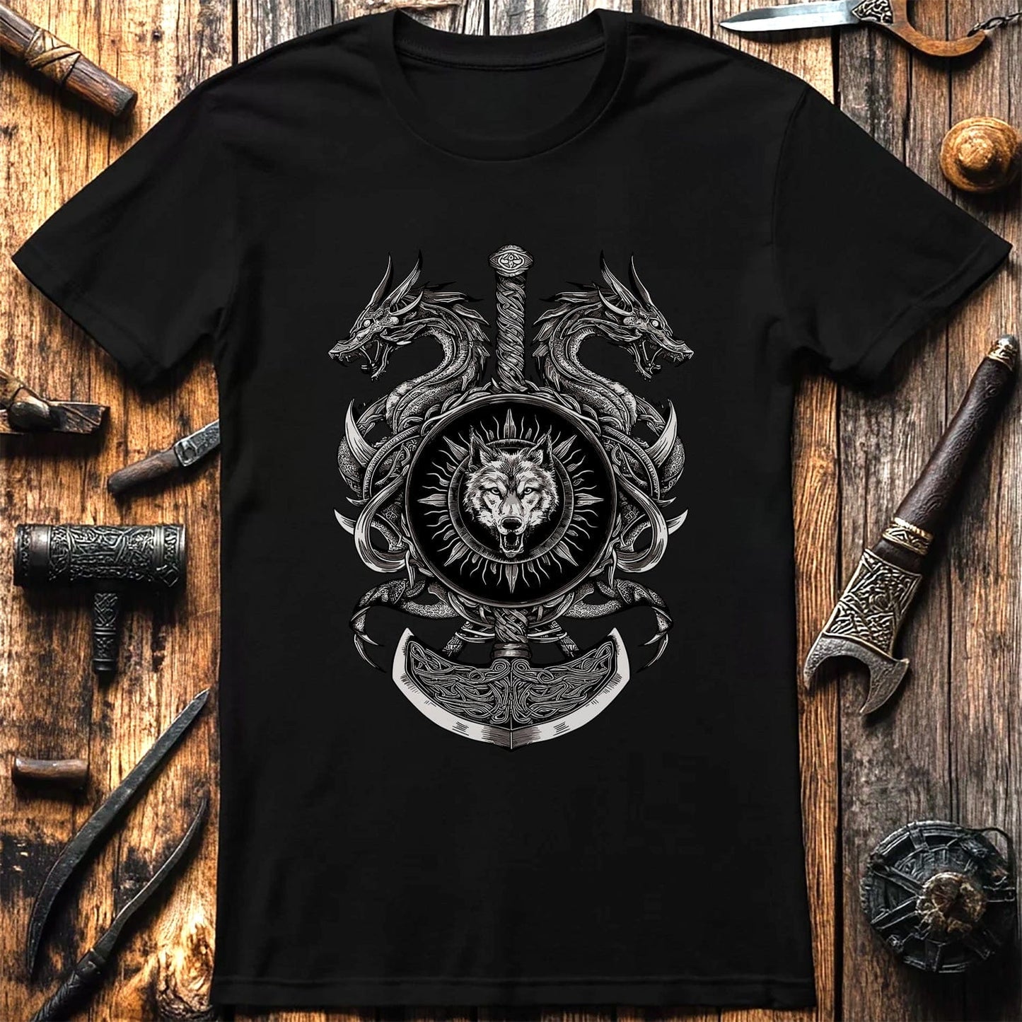 Vikings Nordic81 T-Shirt Dragon and sword design