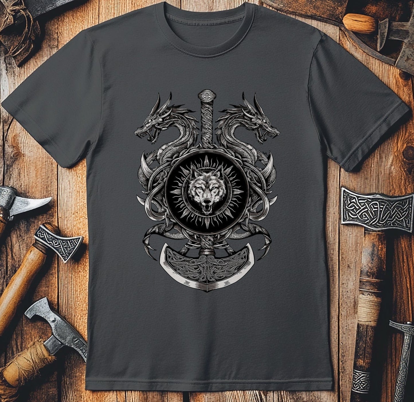 Vikings Nordic81 T-Shirt Dragon and sword design