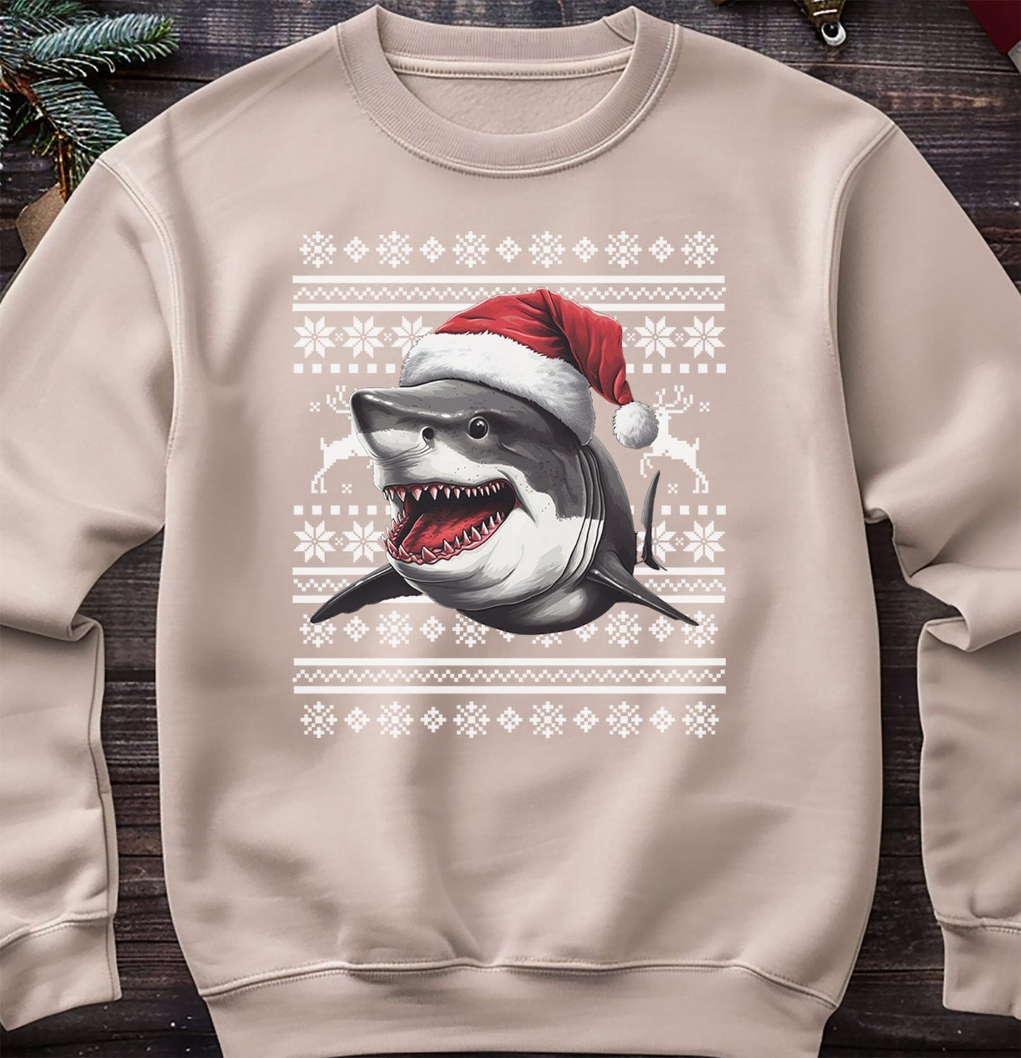 Great White Shark in Santa Hat Sweatshirt