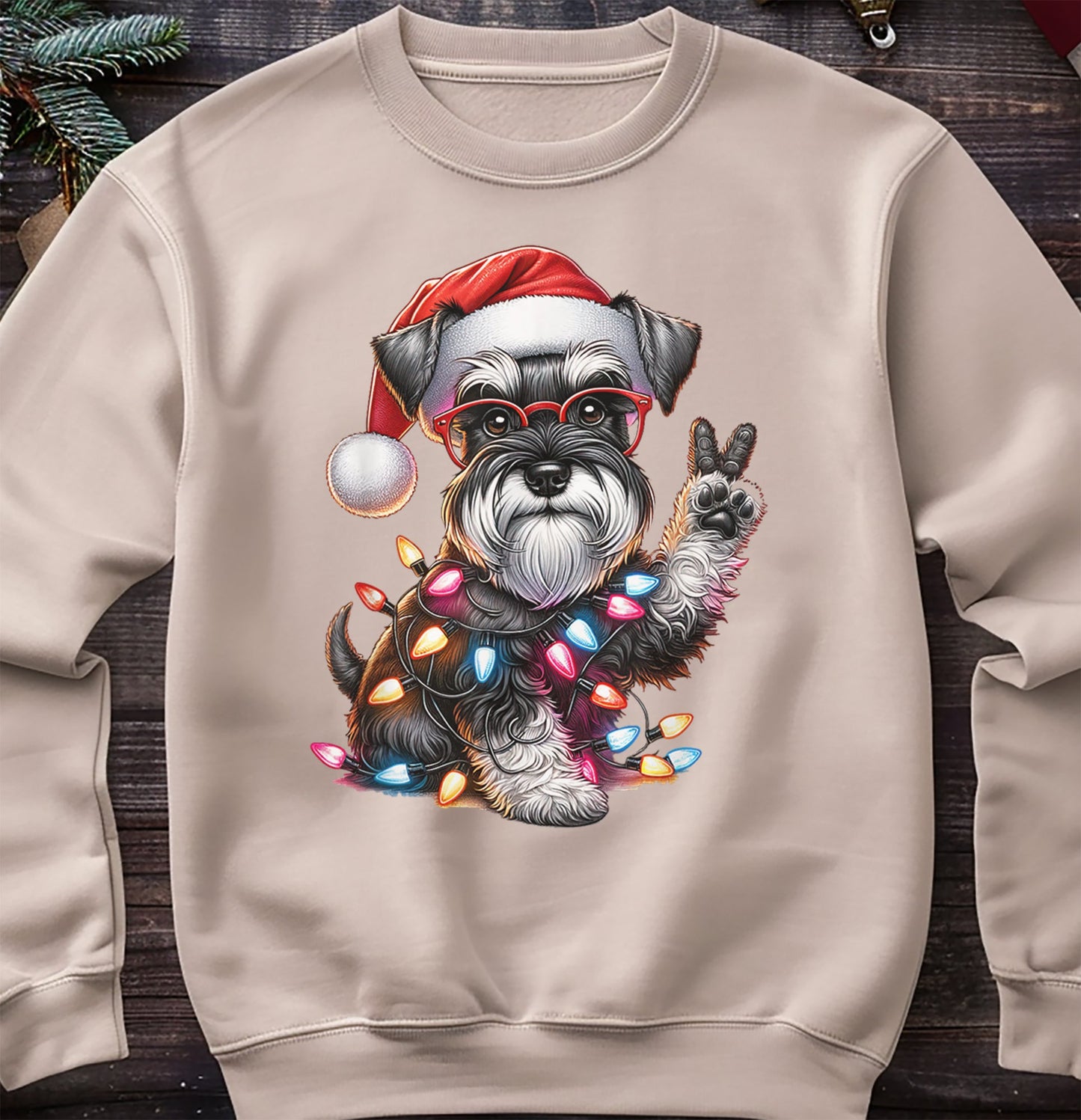 Peace Hand Miniature Schnauzer Santa Sweatshirt