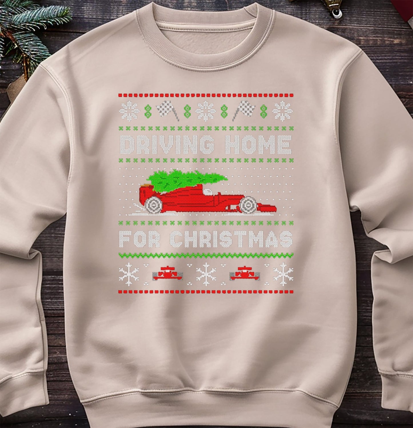 F1 Car Driving Home for Christmas Sweatshirt