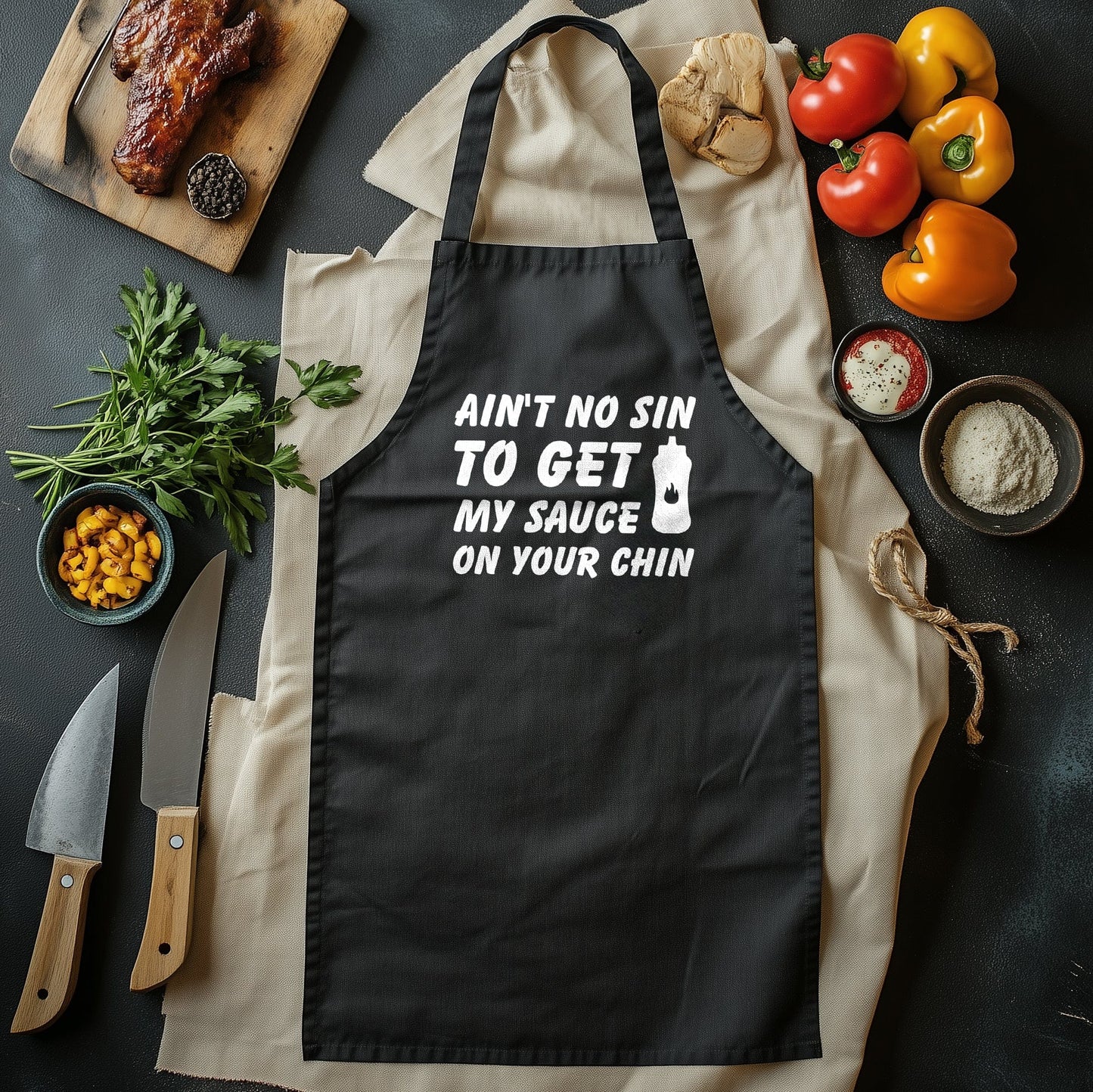 Ain't No Sin to Get My Sauce T-Shirt - Hilariously Saucy! 100% Cotton, Unisex Printed Design for Foodies. Drizzle on the laughs!