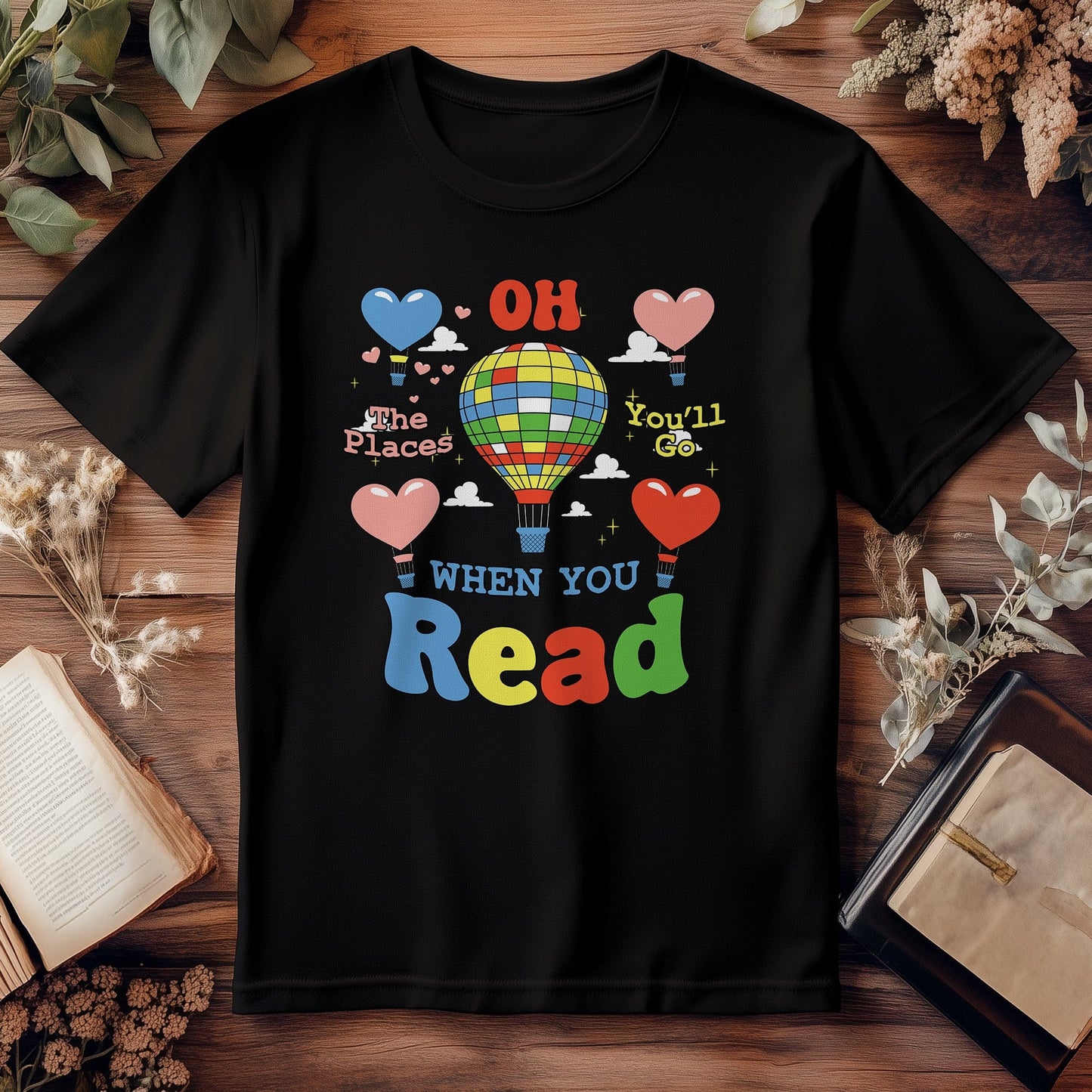 Hot Air Balloon Reading Kids Tee