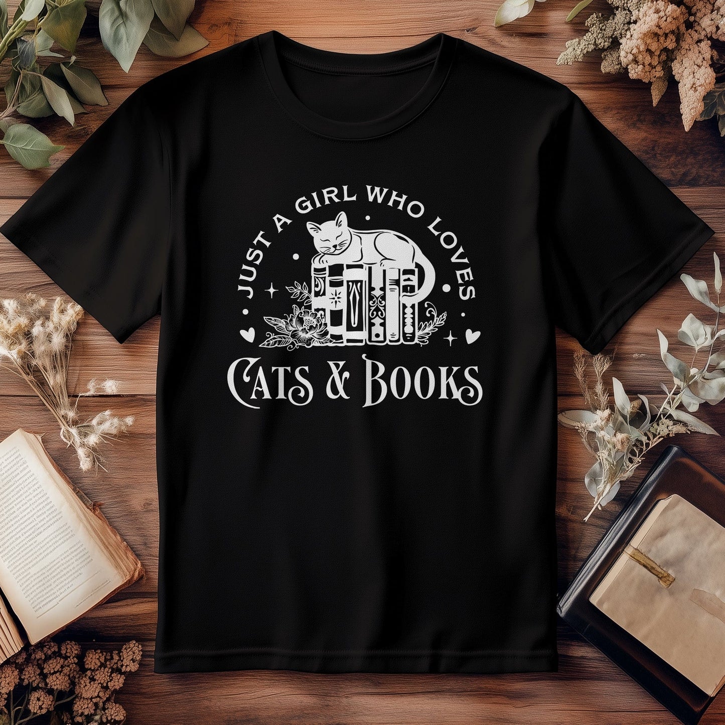 Just a Girl Who Whiskers, Cats & Books T-Shirt