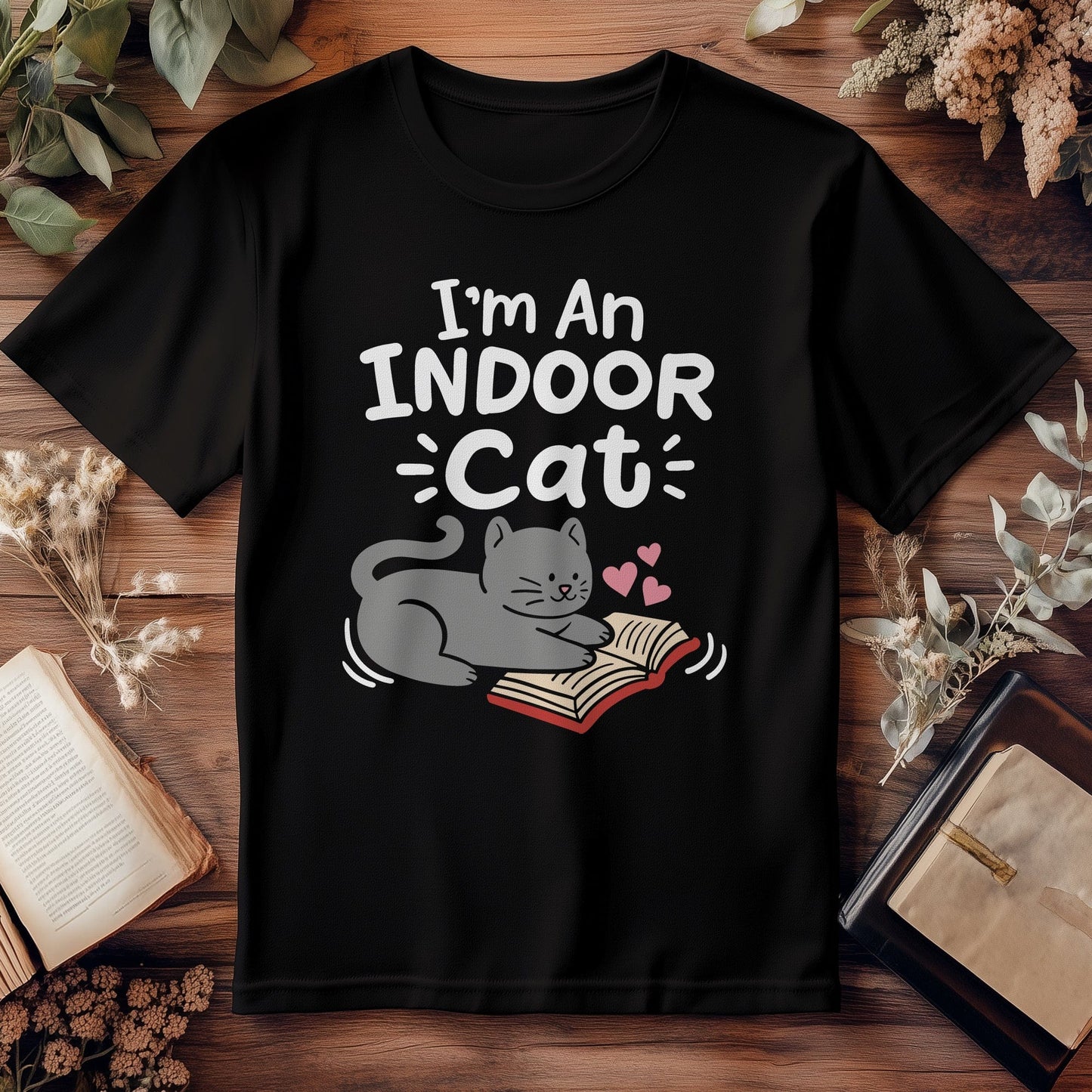 Indoor Cat Reading  Kids Tee