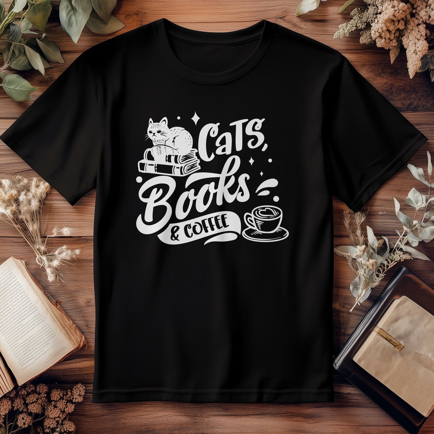 Cats, Books, and Coffee T-shirt
