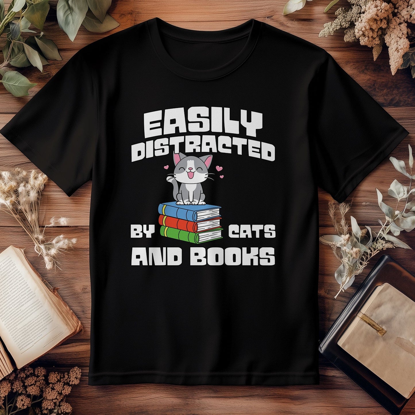 Distracted by Cats and Reading Kids Tee