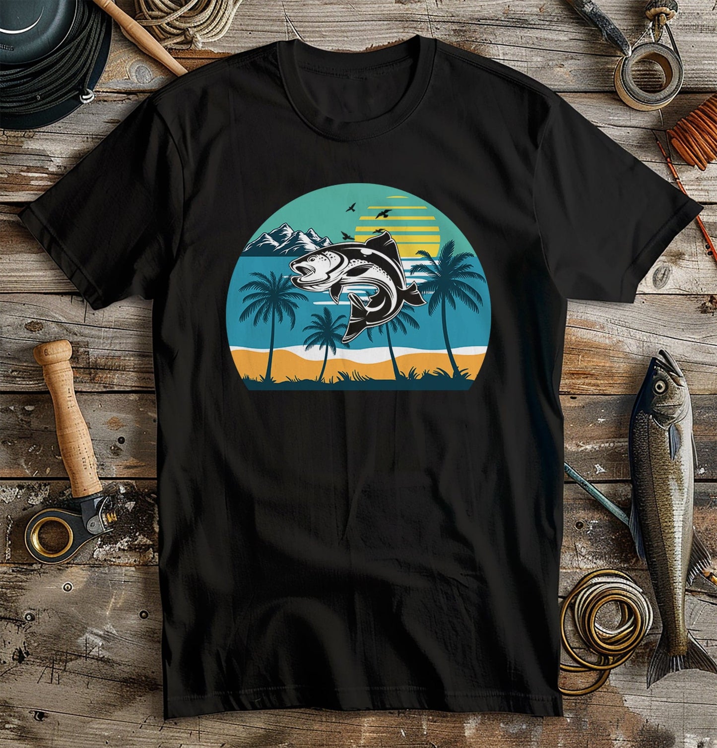 Fish Sunset Palm Trees T-Shirt