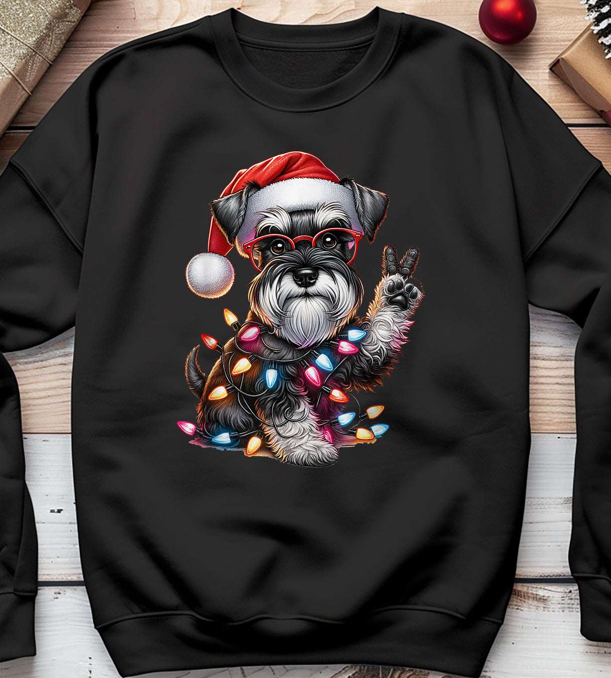 Peace Hand Miniature Schnauzer Santa Sweatshirt
