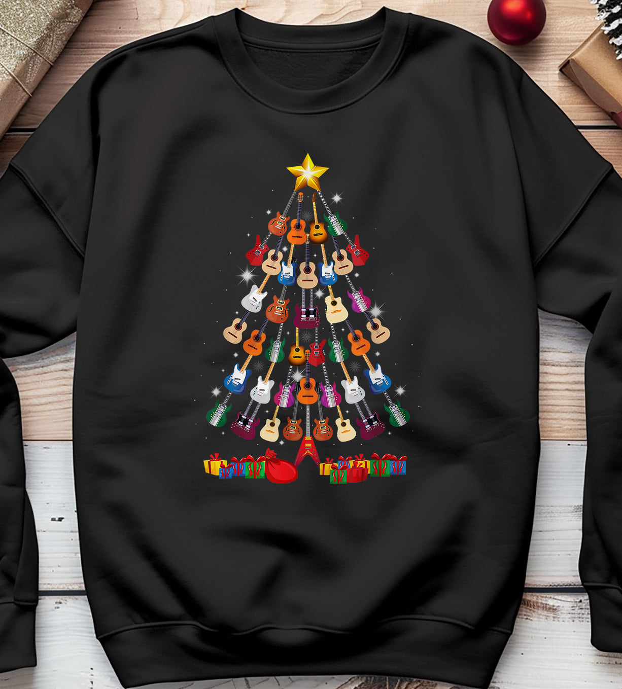 Jingle Bells & Rock 'n' Roll: Guitar Christmas Tree Sweatshirt