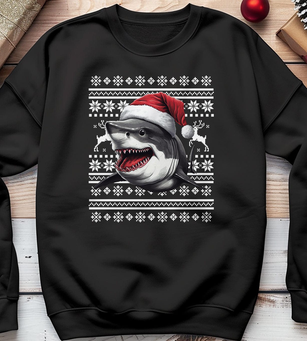 Great White Shark in Santa Hat Sweatshirt