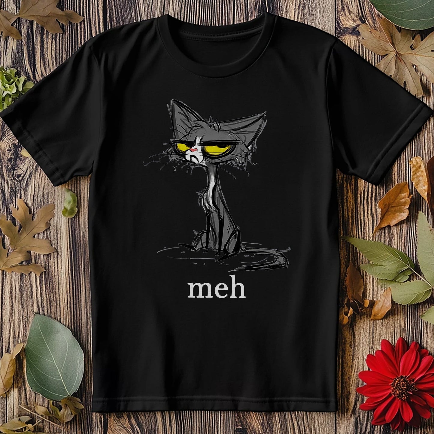 Scetched Cat Meh T-shirt -