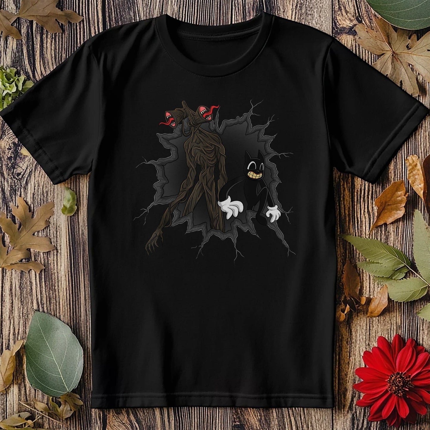 Cartoon Cat & Siren Head T-Shirt -