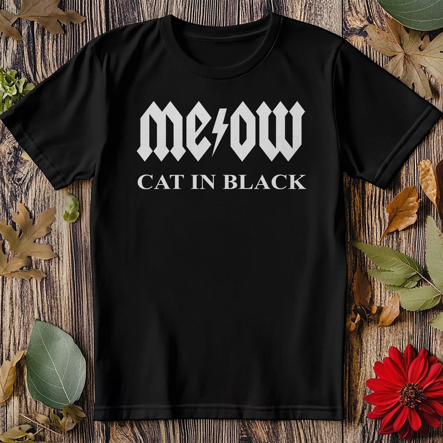 Meow Cat in Black T-Shirt -