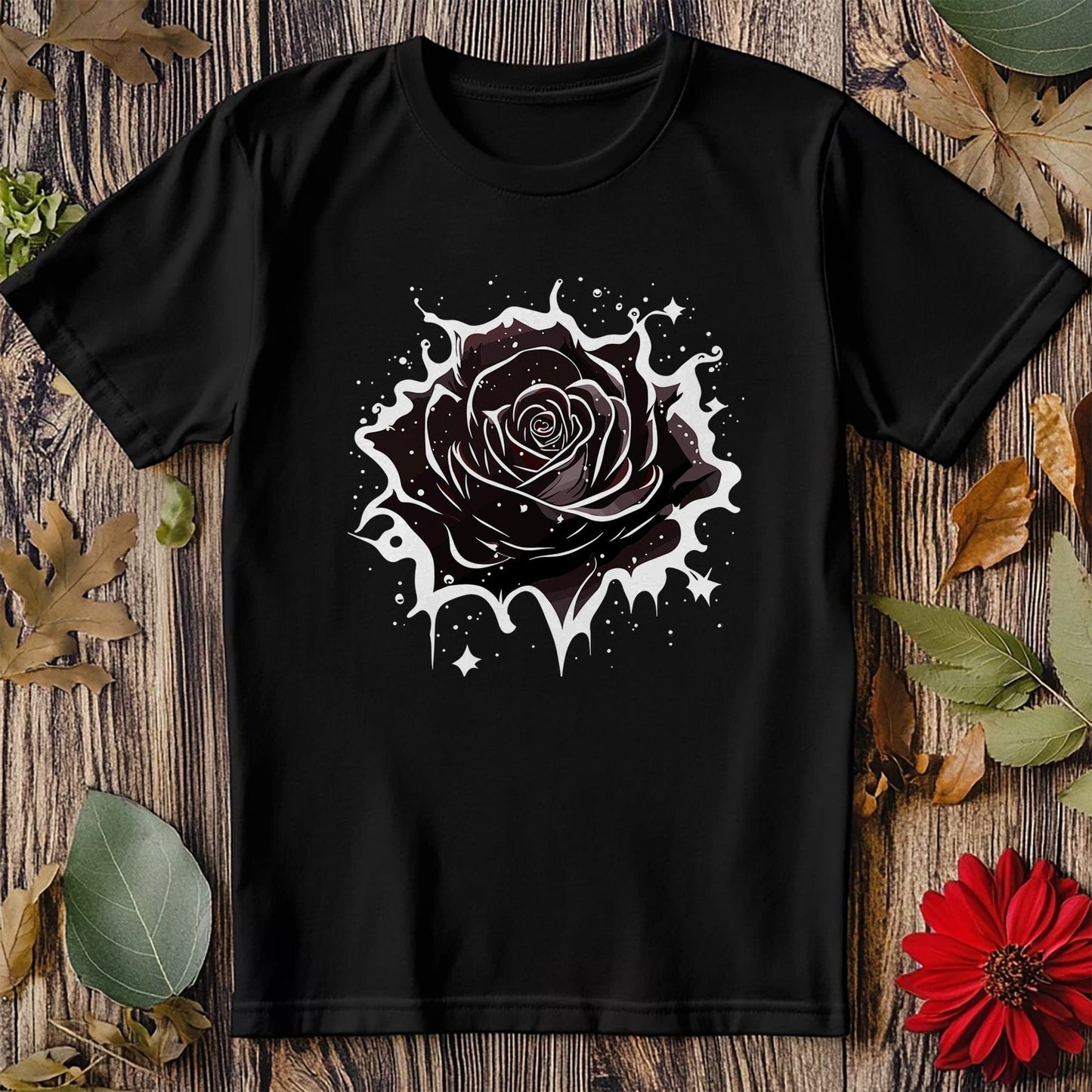 Flower74 Black Rose T-shirt - Embrace