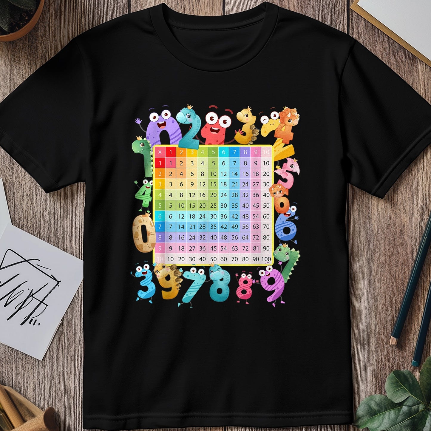 Dino Number Table Math Day Kids Tee