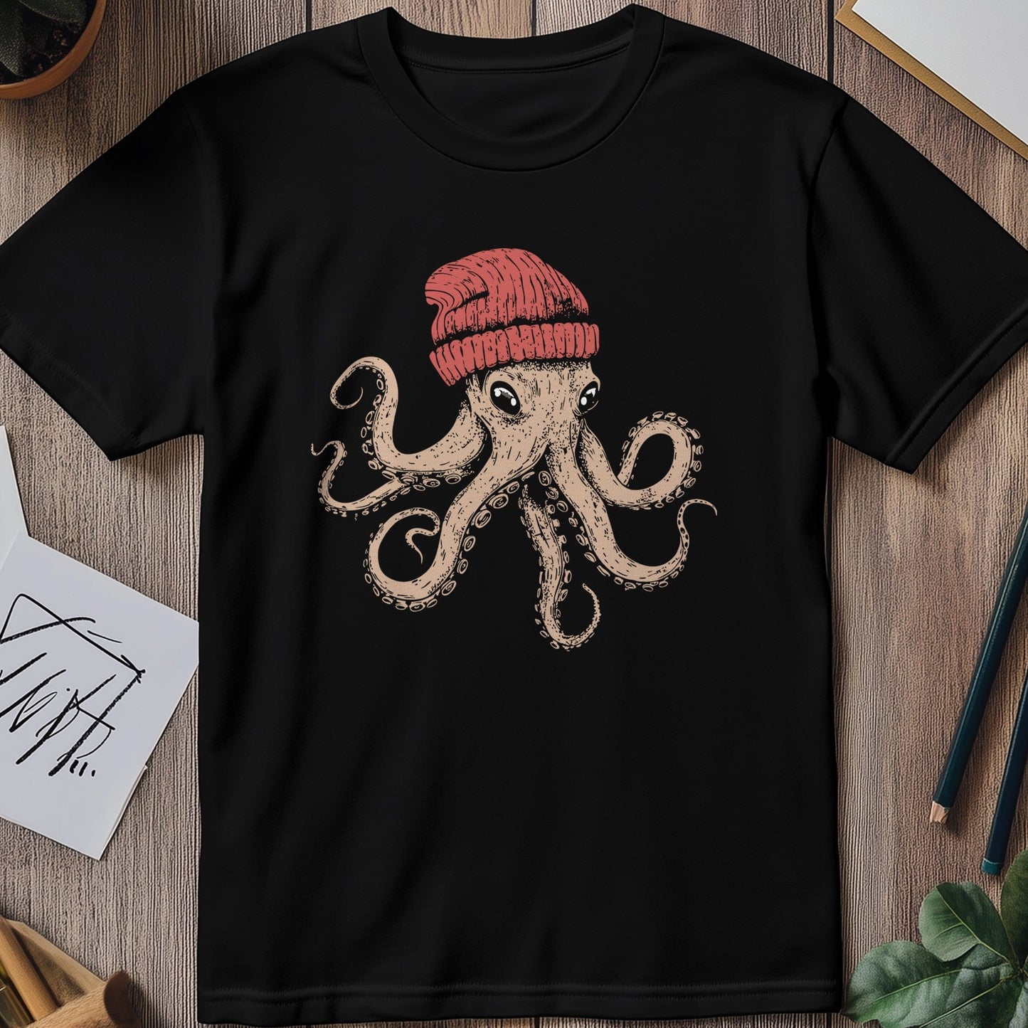 Octopus in a Beanie t-shirt