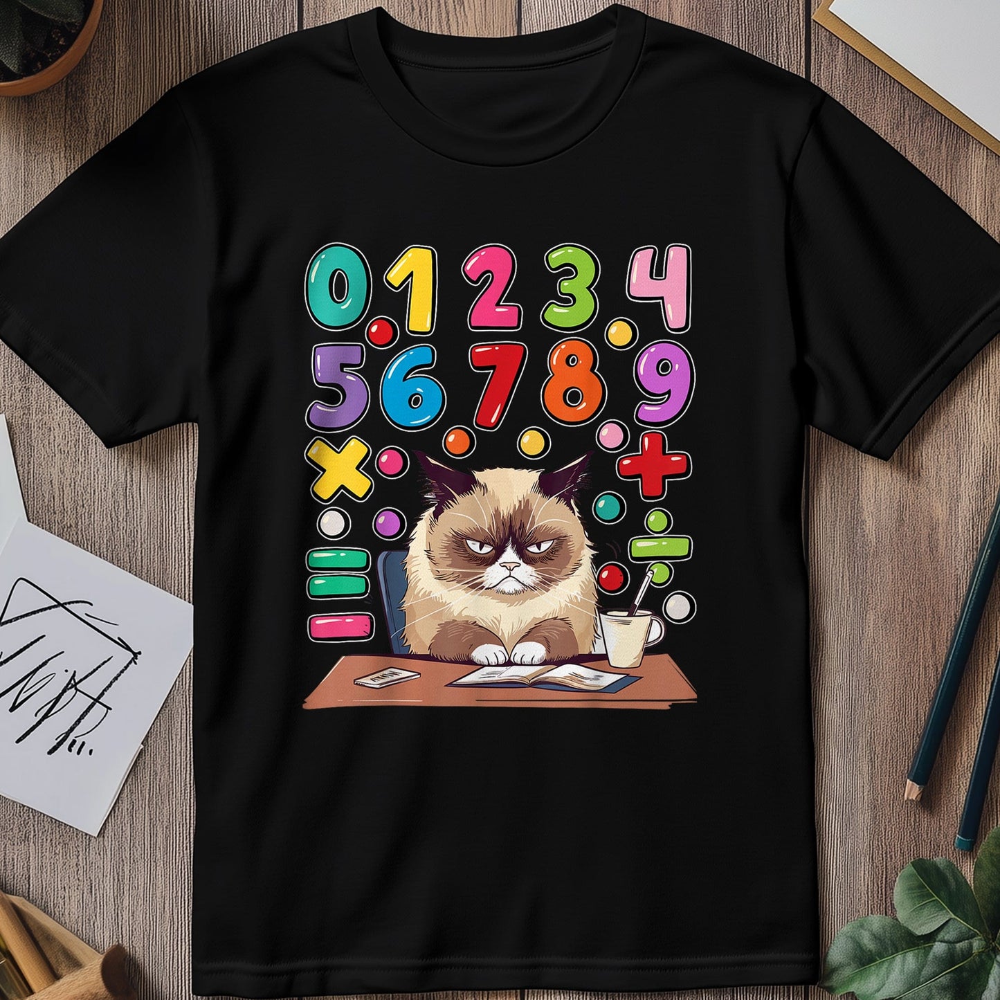Angry Cat Number Math Day Kids Tee