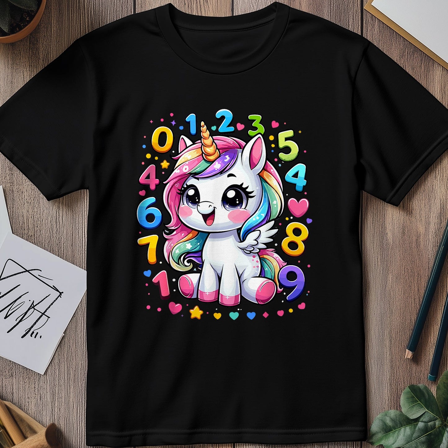 Cute Unicorn Numbers Math Day Kids Tee