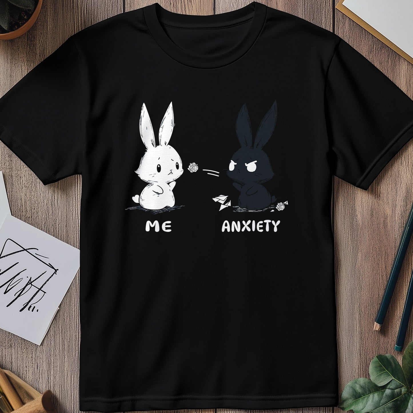 Me Anxiety Bunny T-shirt - Hilariously