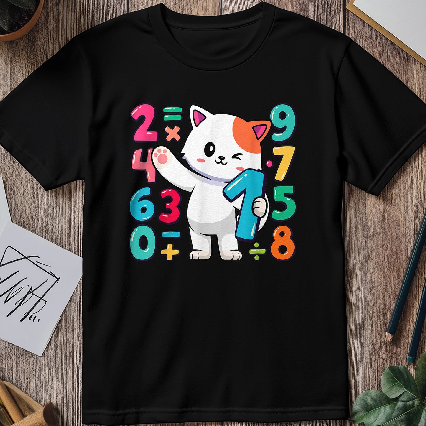 Cool Cat Numbers Math Day Kids Tee