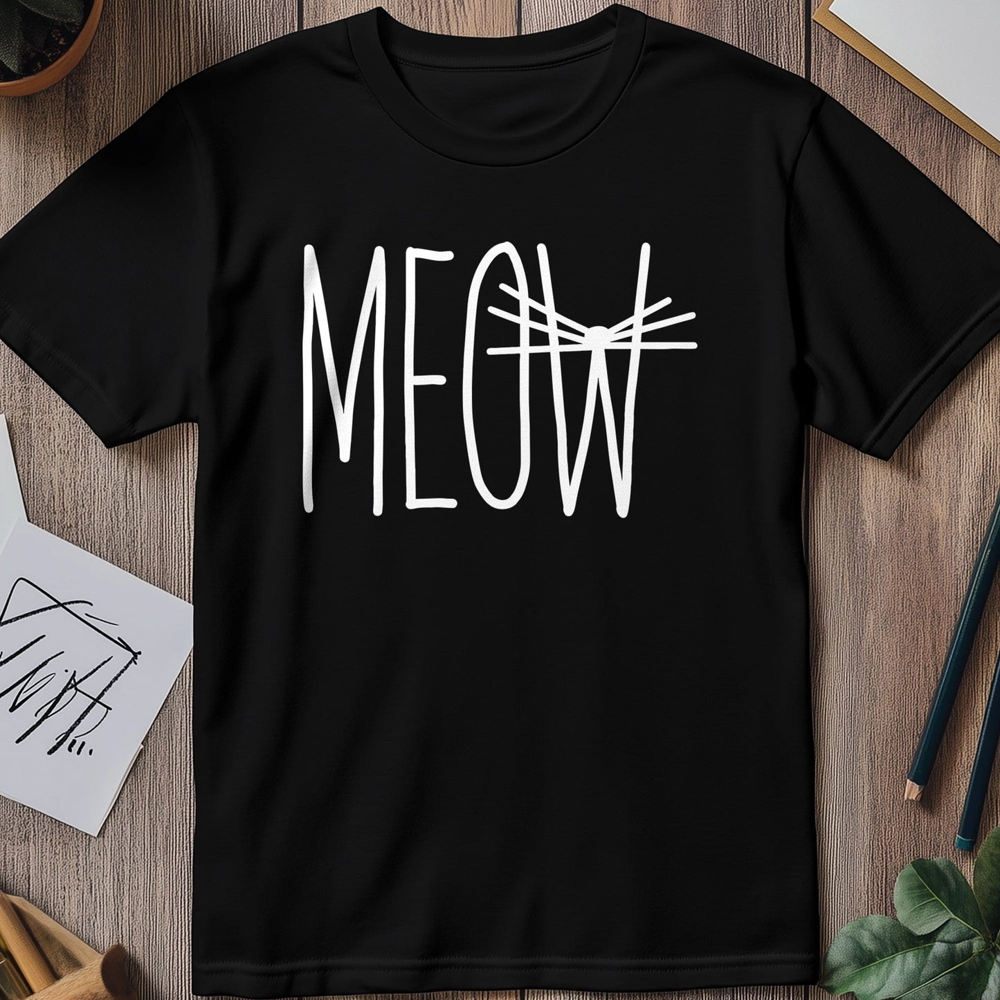 Meow Text Whisker for Black T-shirt