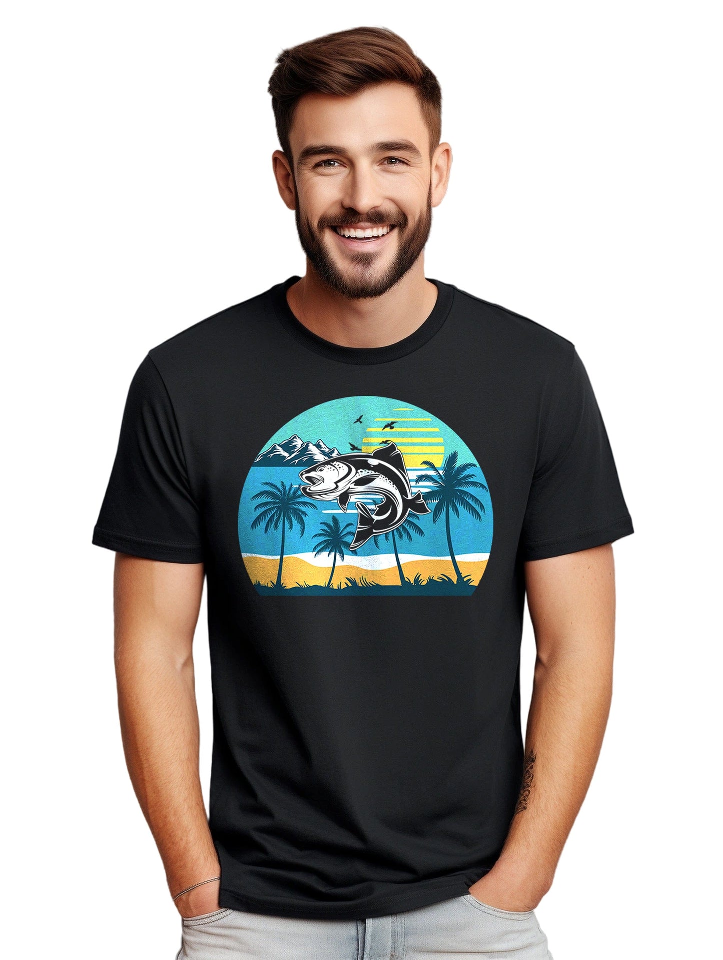 Fish Sunset Palm Trees T-Shirt