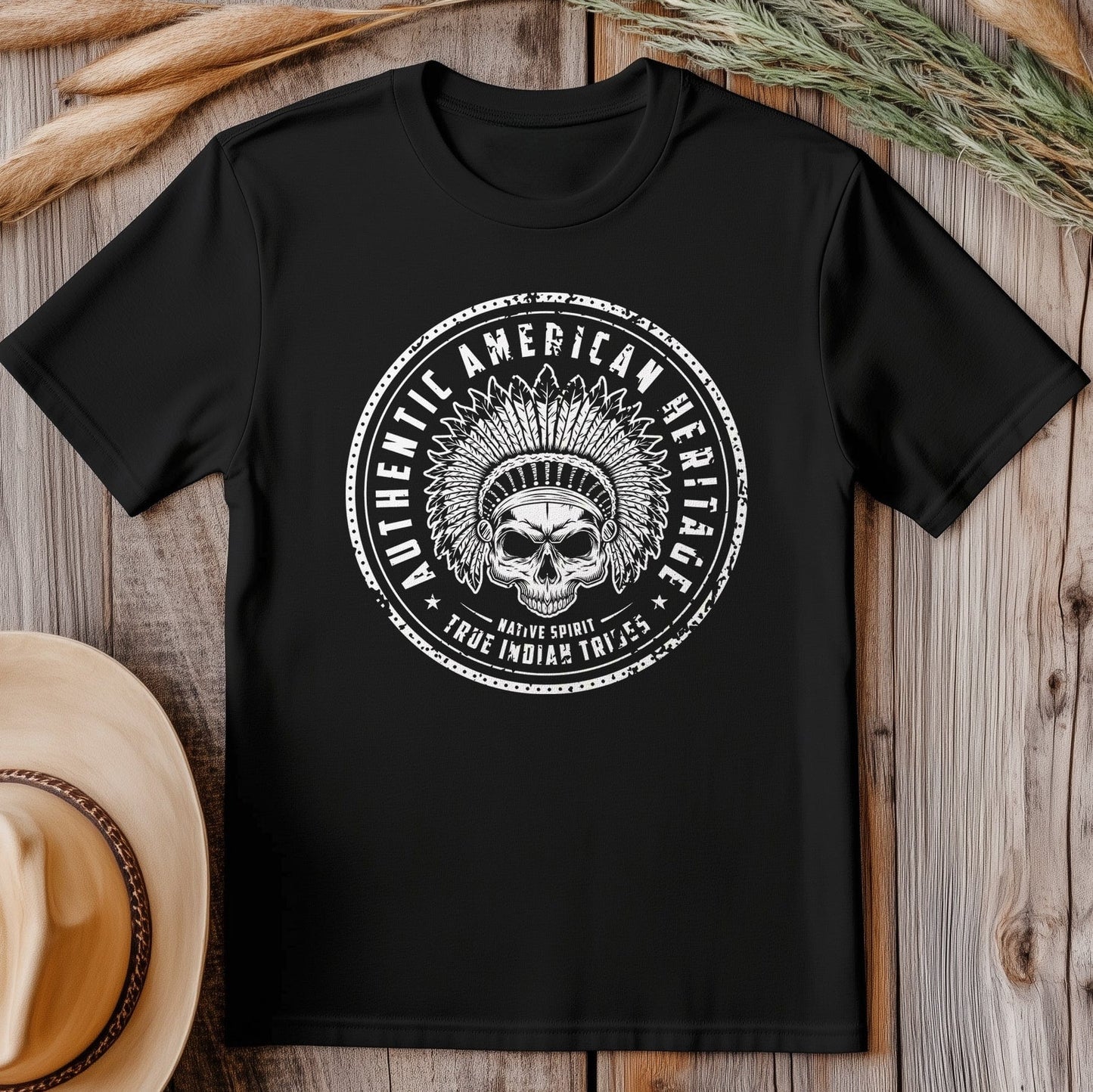Authentic Indian Skull Cowboy Hat T-shirt