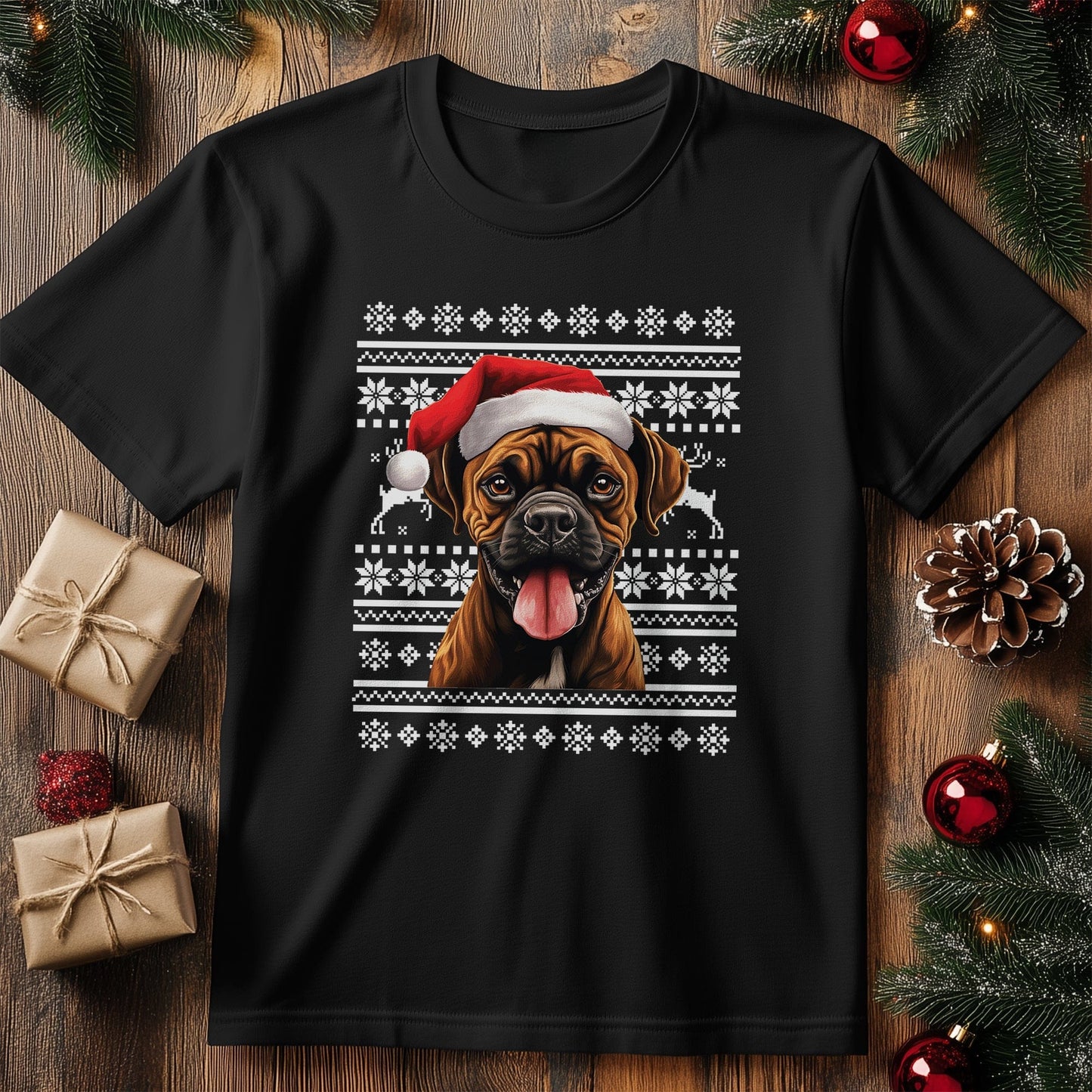Boxer Dog Santa Hat T-Shirt -